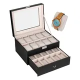 shelfmade Uhrenbox Uhren Aufbewahrungskiste Uhrenbox Uhrenkoffer Uhrenkasten für 20 Uhren beige