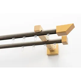 GARESA Gardinenschiene GARESA "Cubus, Quadros Innenlauf", beige (natur, chromfarben), L:440cm, Gardinenstangen, Gardinenschiene, Innenlauf-Vorhanggarnitur, verlängerbar, Holz-Aluminium