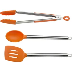 Kochbesteck-Set PINTINOX "Pinti Silicone Orange", orange (edelstahlfarben, orange), Silikon, Kochbesteck-Sets, (Servierlöffel, Bratenwender, Zange), Edelstahl/Silikon