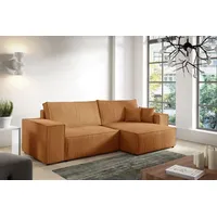 Ecksofa ANTONIO - MINI POSSO 255x148x70 cm; L-Form mit Schlaffunktion und Bettkästen in Orange / Cordbezug, Schenkel / Ottomane rechts oder links - Orange