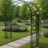 Gartenbogen aus Metall,Wetterfester und Stabiler Rosenbogen/Hochzeitsbogen, Einfacher Aufbau,langlebiges Stahl Design als Rankgerüst und Sichtschutz(Black, 260x40x230cm)