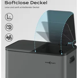 MAXCRAFT Mülleimer / Treteimer mit Soft Close Deckel und 2 Inneneimern - 60 Liter in Anthrazit