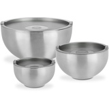 GSW Servier-Thermoschüssel – hochwertiges Servierschüssel-Set bestehend aus 3 Schüsseln mit Deckel, doppelwandige Isolierung warm und kalt – Edelstahl, rostfrei, 6-teilig
