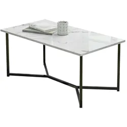 Merax Couchtisch, Marmor-Optik mit Metallrahmen, Beistelltisch, Sofatisch