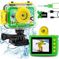 GKTZ Kinderkamera wasserdichte,180 drehbare Digitale Action-Kamera für Kinder,Geburtstagsgeschenk Spielzeug für Kinder für 3-12 Jahre Jungen und Mädchen,Unterwasserkamera mit 32GB SD-Karte,Grün
