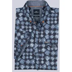 engbers Herren Kurzarm-Hemd slim fit blau gemustert Button Down - XL