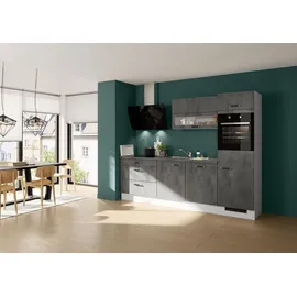 Impuls Küchen Seitenschrank IMPULS KÜCHEN ""Prag", Breite/Höhe: 30/190,7 cm", grau (beton, optik schiefer dunkelgrau), B:30cm H:190,7cm T:57,6cm, Dekorfolie, Holzwerkstoff, Schränke, Seitenschrank, vormontiert, mit Drehtüren, mit verstellbaren Fachböden