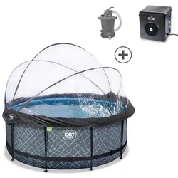 EXIT Swimming Pool Premium Ø 360 x 122 cm grau inkl. Sonnendach + Wärmepumpe