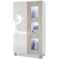 Vladon Vitrine, Silbereichen, 71x129x35 cm, Wohnzimmer, Wohnwände, Vitrinenschränke