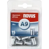 Novus Blindnietmutter Ø9 mm Aluminium, M6 Gewinde, 15 mm Länge, 10 Stück