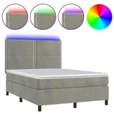 vidaXL Boxspringbett mit Matratze & LED Hellgrau 140x200 cm Samt