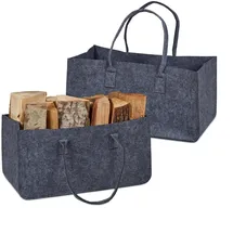 Relaxdays Kaminholztasche Filz 28 l 2er Set grau