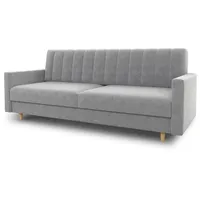 Schlafsofa Sara - Sofa mit Schlaffunktion und Bettkasten, Bettsofa mit Wellenfeder, Schlafcouch mit Holzfüße, Couch vom Hersteller, Couchgarnitur, Velours (Grau (Paros 05))