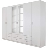 RAUCH Möbel Gamma Schrank Drehtürenschrank Kleiderschrank in Weiß mit Spiegel 6-türig, inklusive Zubehörpaket Basic 3 Kleiderstangen, 3 Einlegeböden BxHxT 271 x 210 54 cm