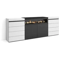 SKRAUT HOME Kommode, mit Schubladen, Elektrokamin, weiß und schwarz, 214/35/75cm