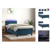 vidaXL Boxspringbett mit Matratze & LED Dunkelblau 90x200 cm Samt