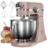 Electrolux EKM5570 Knetmaschine aus Edelstahl, Motor 1200 W und 10 Geschwindigkeiten, mit Schneebesen und Deckel, 360 x 370 x 210 mm, Sand