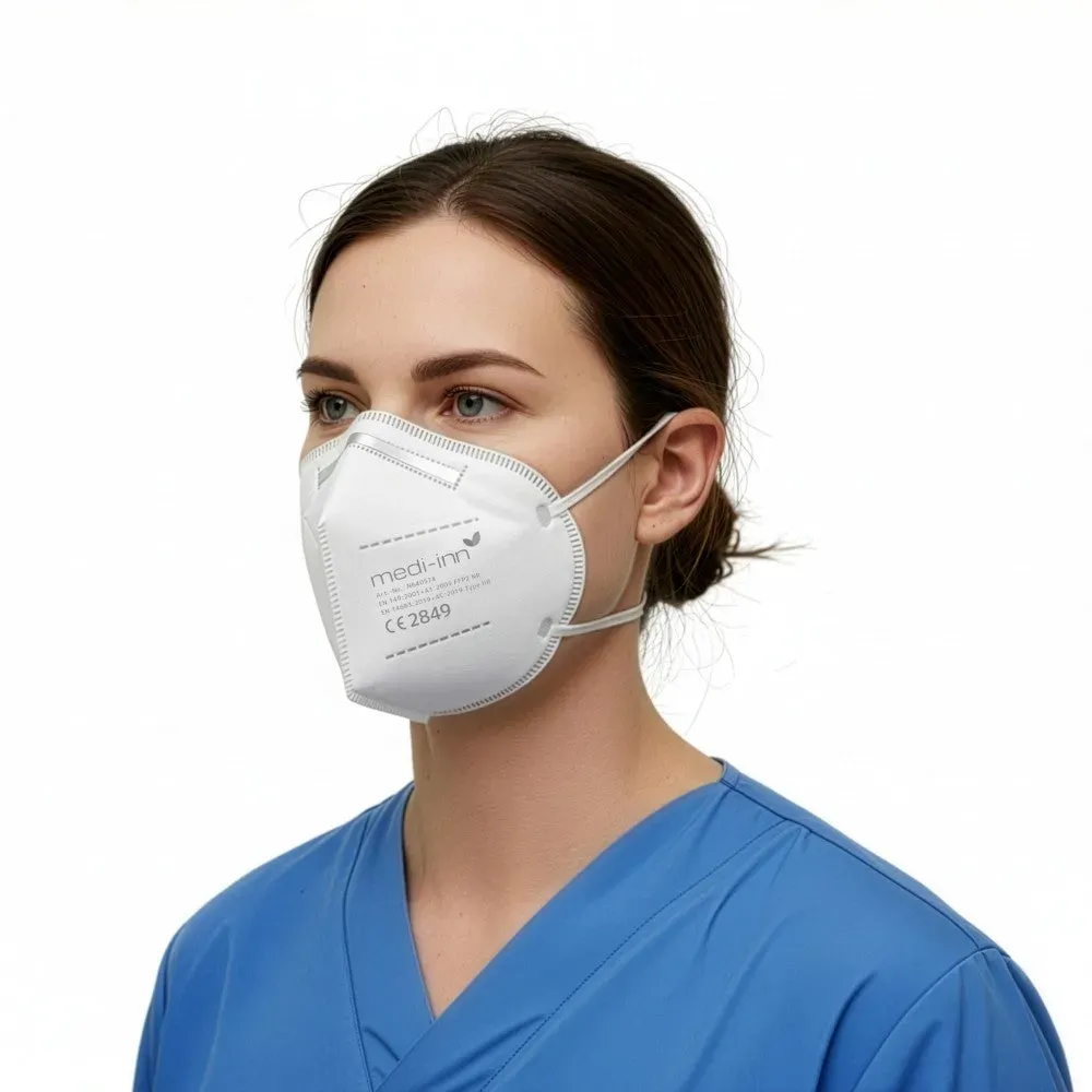 Medi-Inn Atemschutzmasken FFP2 NR, Typ IIR, 3-lagig, weiß 10 x 50 = 500 Stück