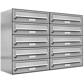 AL Briefkastensysteme 10er Premium Briefkasten DIN A4, 10 Fach Postkasten modern Aufputz