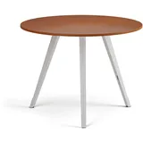 Couchtisch PRIMO ZEN, Durchmesser 100 cm, weißes Metallgestell, Kirschbaum