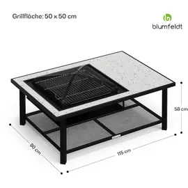 Blumfeldt Merano Avanzato L 3-in-1-Feuerschale mit Grillfunktion als Tisch, nutzbar 122 x 87 cm Weiß