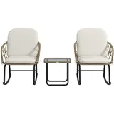 Set De 2 Fauteuils Bistrot Bohème, Rotin Pe Résistant Aux Intempéries, Crème