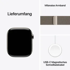 Apple Watch Series 10 GPS + Cellular 46 mm Titangehäuse natur Milanaise Armband natur M/L