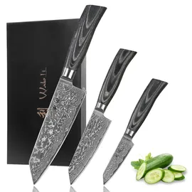 Wakoli Edib Pro Black Damastmesserset 11-17 cm 3-tlg. Schwarz