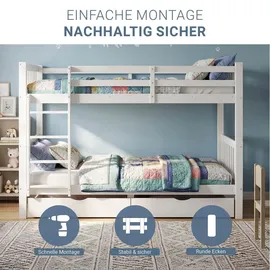 Homestyle4u Etagenbett 90 x 200 cm Kiefer massiv lackiert weiß