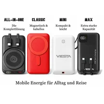 Viesta Viesta® Mini Powerbank 9.000 mAh Weiß – 22,5 W Schnellladen, Pd 20w, USB-C Ein-/ausgang, Usb-a Ausgang, Led-anzeige – kompakt für unterwegs