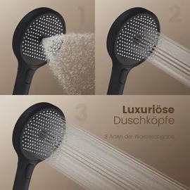 EMKE Duschsystem mit Thermostat Duschset mit 40cm Thermostatische Platte, Brausestange, Handbrause mit 4 Strahlstärken,Regendusche mit Armatur, Anthrazit Matt