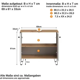 trendteam Waschbeckenunterschrank Touch Holzoptik Artisan-Eiche