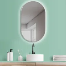 Hoko LED Ovalspiegel mit Metallrahmen 50x90 cm / Kaltweiß Badezimmer & Flur Touch-Sensor & Memory-Funktion - Weiß.