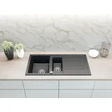 faizee home Granitspüle 100x50 schwarz beidseitig montierbar Einbaugranitspüle Handbetätigung 1000 x 500 mm