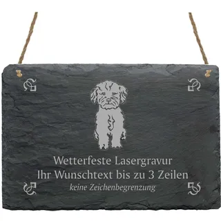 Schiefertafel « BOLONKA ZWETNA » IHR TEXT + MOTIV - 22 x 16 cm - Schild mit Hund Bolonka