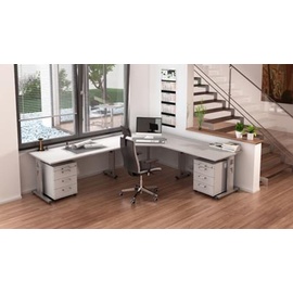 Hammerbacher höhenverstellbarer Schreibtisch eiche quadratisch, C-Fuß-Gestell silber 80,0 x 80,0 cm