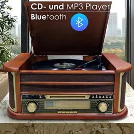 Cyberlux Nostalgie Holz Plattenspieler Retro Kompaktanlage CD/MP3 USB