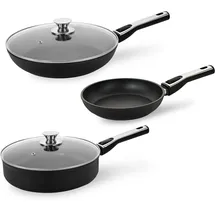Genius Cerafit Plasma Pfannen Bratpfannen Deluxe-Set 5-tlg. Induktionsbratpfanne, Universalpfanne, für alle Herdarten, abnehmbarer Griff, Glasdeckel
