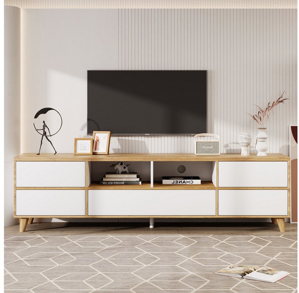 IDEASY TV-Schrank Moderner weißer TV-Schrank aus Holz mit offenem Stauraum, einfach zu montieren, Länge 175 cm, Höhe 10 cm über dem Boden weiß