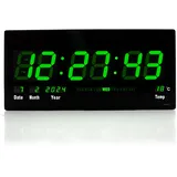 TruWare Just Camp Wanduhr Digital Groß LED Uhr mit Kalender Temperaturanzeige Studiouhr für Gewerbe Cafes Kiosk Hallen Digitaluhr XXL (Grün)