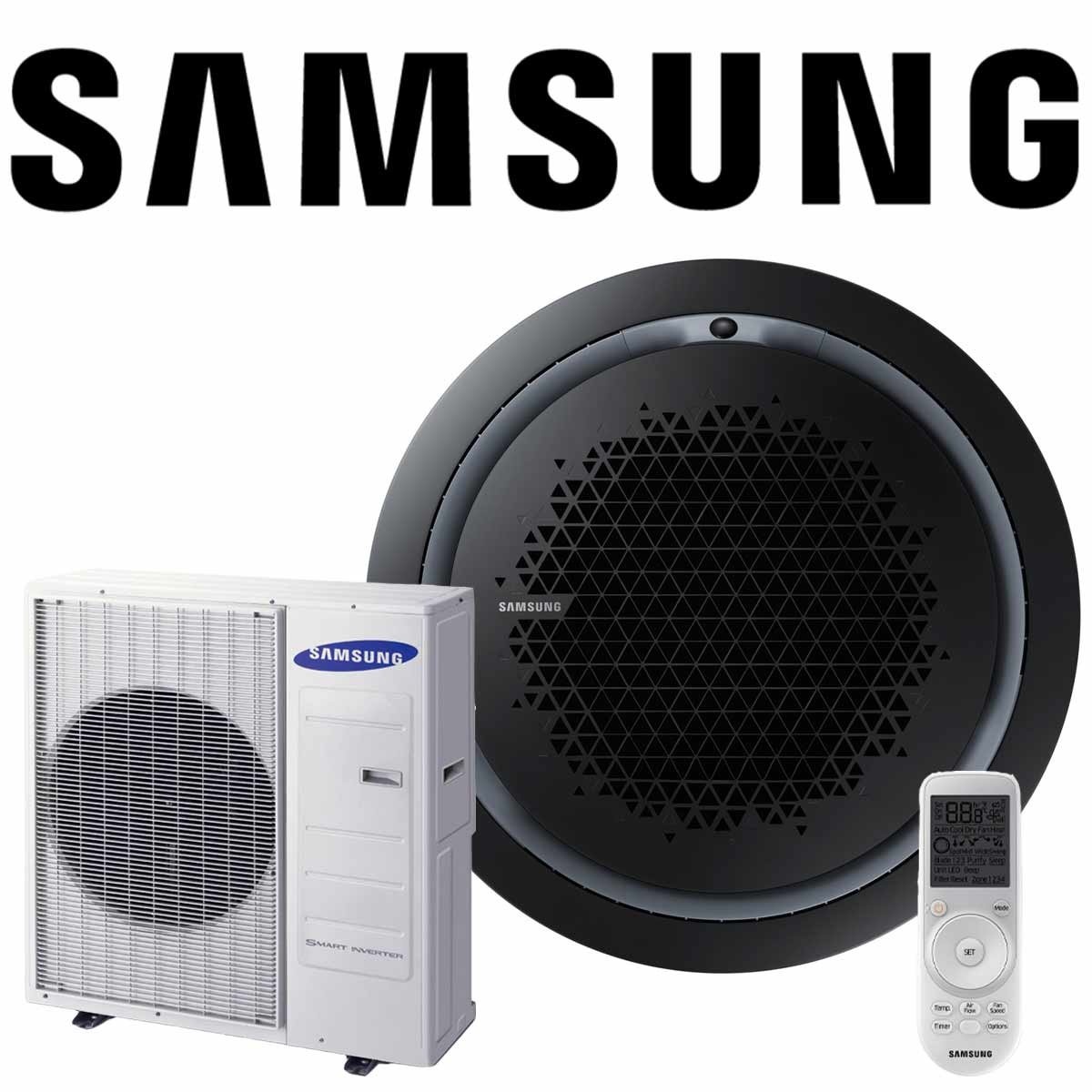 Samsung Singlesplit Set AC 071 WindFree 360° rund Kassette in schwarz mit Außeneinheit 7,1 kW