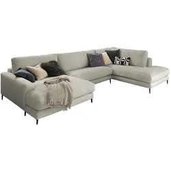 KAWOLA Sofa CARA Wohnlandschaft U-Form Cord steingrau Longchair links