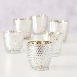 Boltze Windlicht Patty 6er-Set, H7-9 x ⌀7-9 cm, Antiksilber