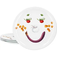 4er Set Smiley Pizzateller Ø30,5cm Servier-Platte Gemüse-Gesicht Porzellan