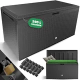 KESSER® Auflagenbox Kissenbox 290 Liter mit Rollen klappbarer Deckel Haltegriffe Rattanoptik Gartenbox (Anthrazit)