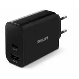 Philips DLP2621/12 - USB Ladegerät - Type-C und USB-A Ausgänge - 30 W Schnelladung - Schwarz