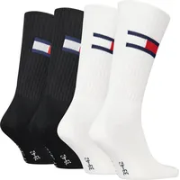 Socken TOMMY HILFIGER "TH UNI TJ SOCK 4P FLAG", Damen, Gr. 39-42, schwarz-weiß (weiß, schwarz), Baumwollmischung, normal, Socken, Logo-Flag seitlich, Rippenbündchen