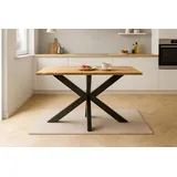 Esstisch 120x80 cm Baumkante Eichenholz massiv geölt Spider-Gestell Schwarz SALVADOR - Naturbelassen
