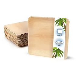 onlyleaf 100 Stück Einwegteller 23x23 cm Palmblatt-Teller, quadratisch, biologisch abbaubar, umweltfreundlich, kompostierbar, Wegwerfteller
