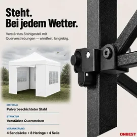 onbest Pavillon 3 x 3 m inkl. 4 Seitenteile Weiß